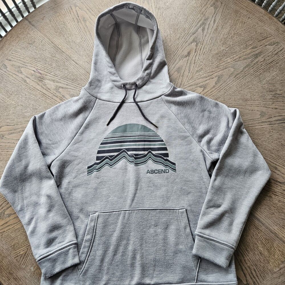 Ascend Men's Small‎ Gray Hoodie Mountain Graphic Outdoor Pullover Fleece